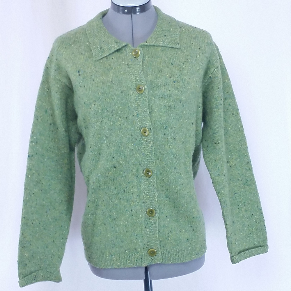 L.L. Bean Green Wool Button Cardigan Medium
